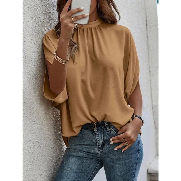 Tie Back Batwing Sleeve short sleeve Blouse black - Picture 4 of 11